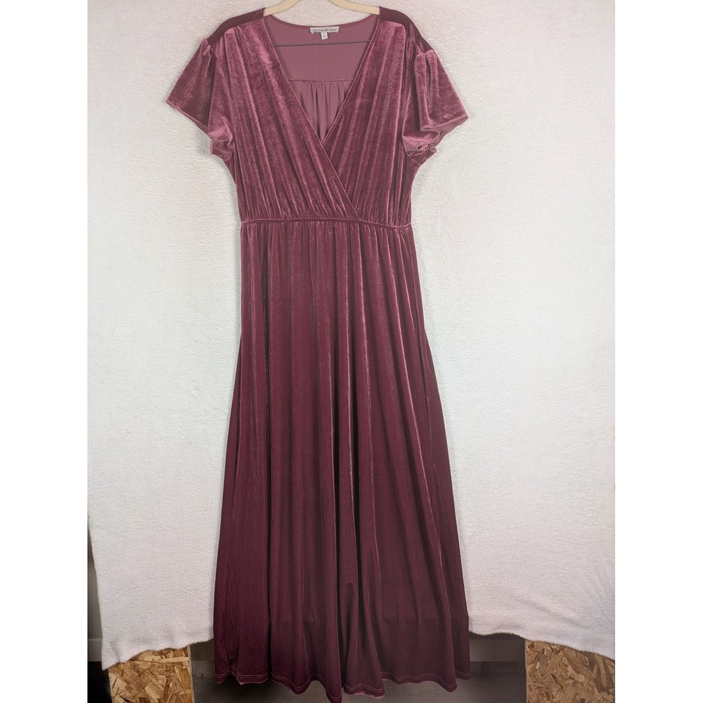 See And Be Seen Maxi Dress Women L Mauve Velvet Wrap Front Flutter Sleeve